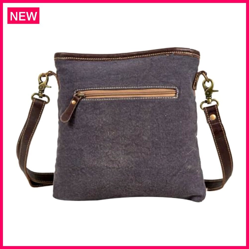 Crossbody Shoulder Bag with Woven Rug Leather Accents Adjustable Strap - Picture 3 of 6